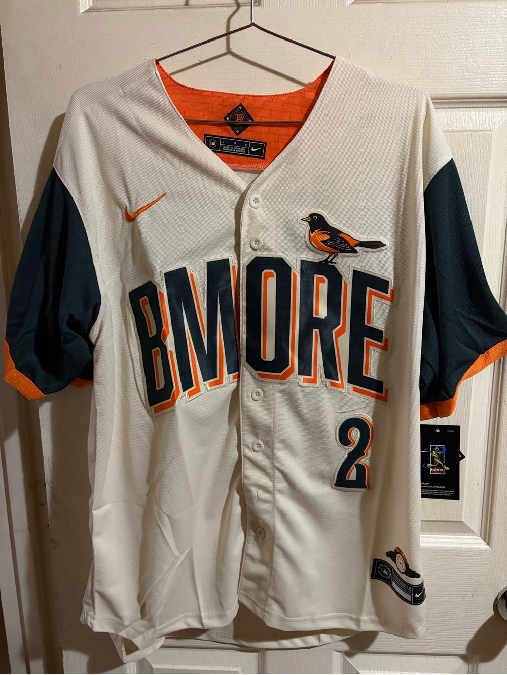 Nike Cream, Navy & Orange Orioles 'BMORE' Baseball Jersey Size 3X